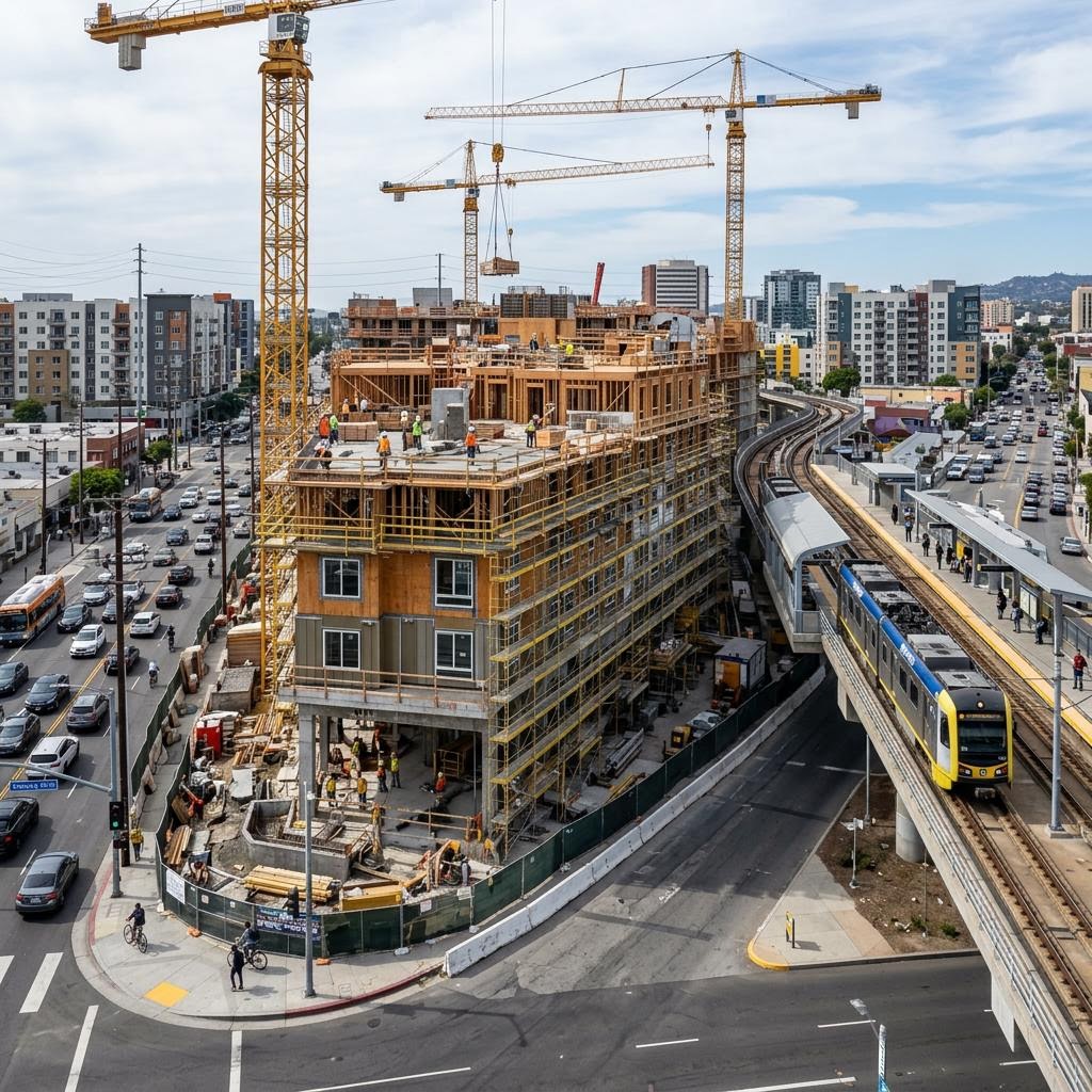 New multifamily transit-oriented apartment development under construction in Los Angeles