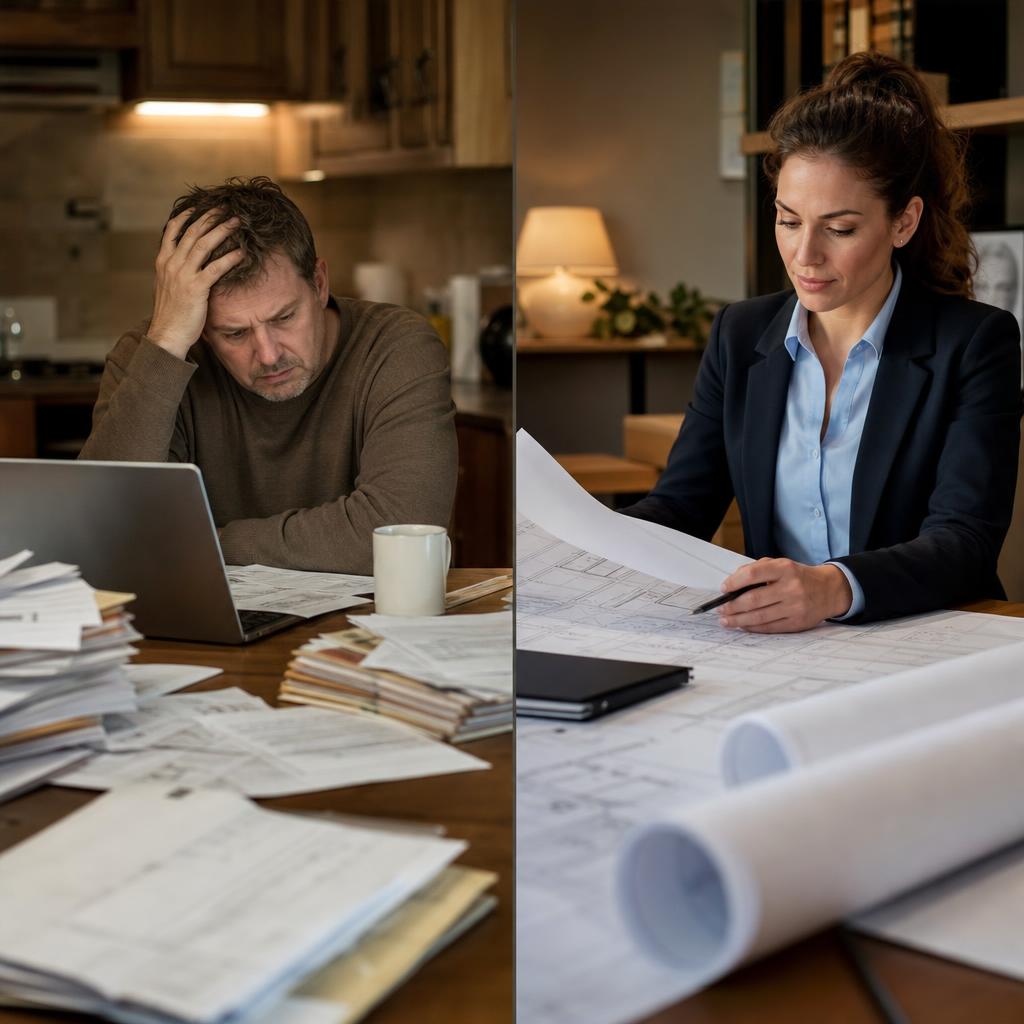 Building permit documents on a desk
