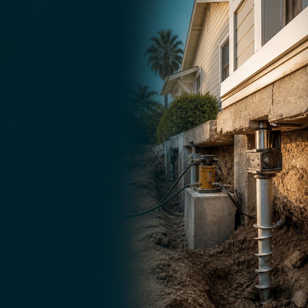 Obra de reparación y refuerzo de cimentación residencial en Los Ángeles