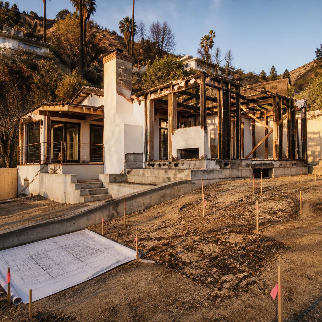Los Angeles fire-rebuild structure with existing and new construction conditions