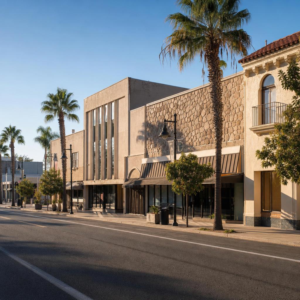 Historic downtown commercial corridor in Downey, California
