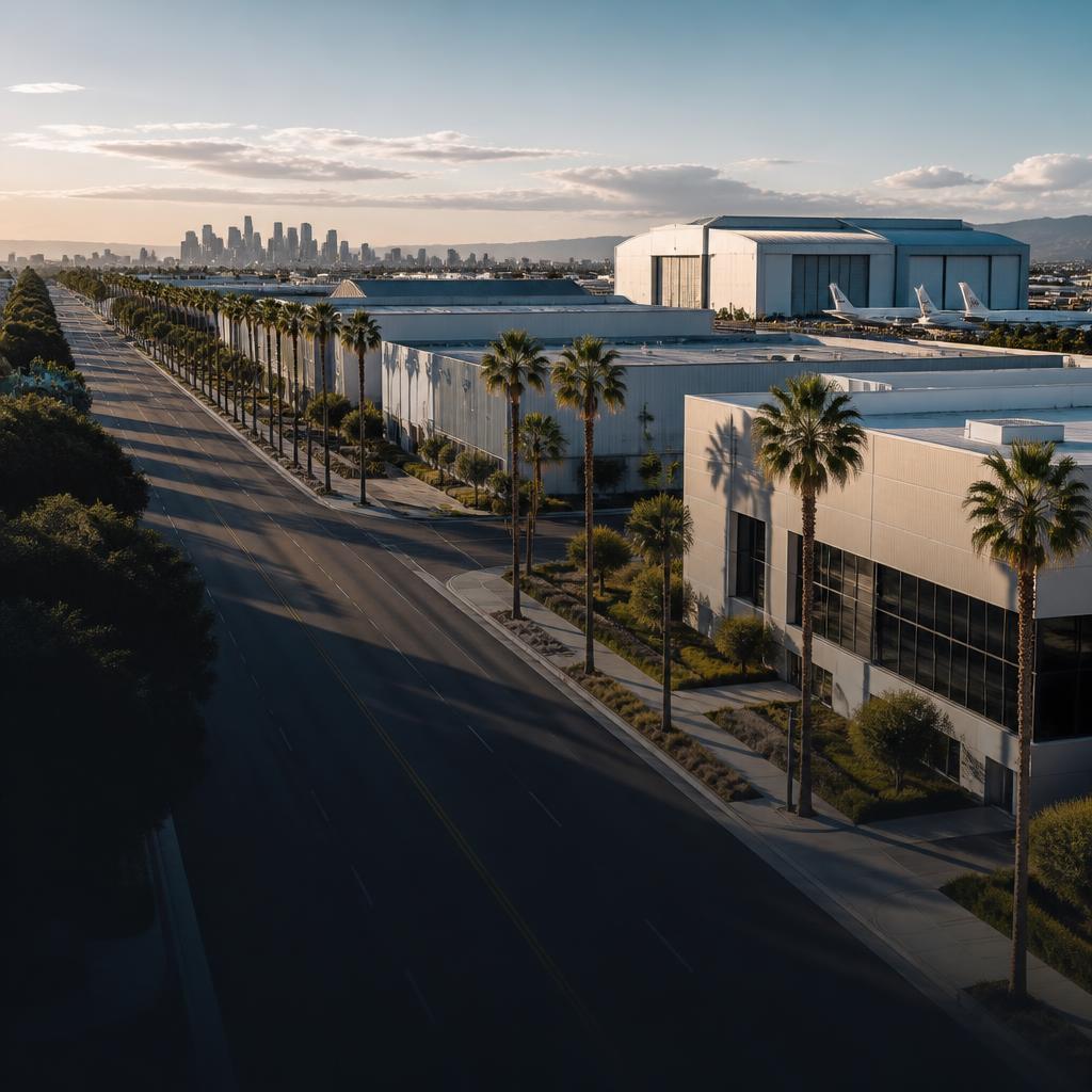 Hawthorne aerospace and industrial streetscape in the South Bay