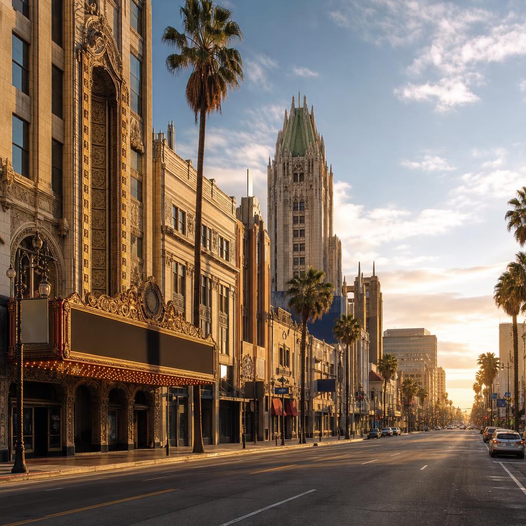 Hollywood Boulevard historic entertainment-district commercial buildings in Los Angeles