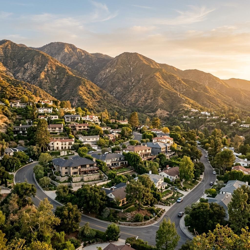 La Cañada Flintridge foothill neighborhood against the San Gabriel Mountains
