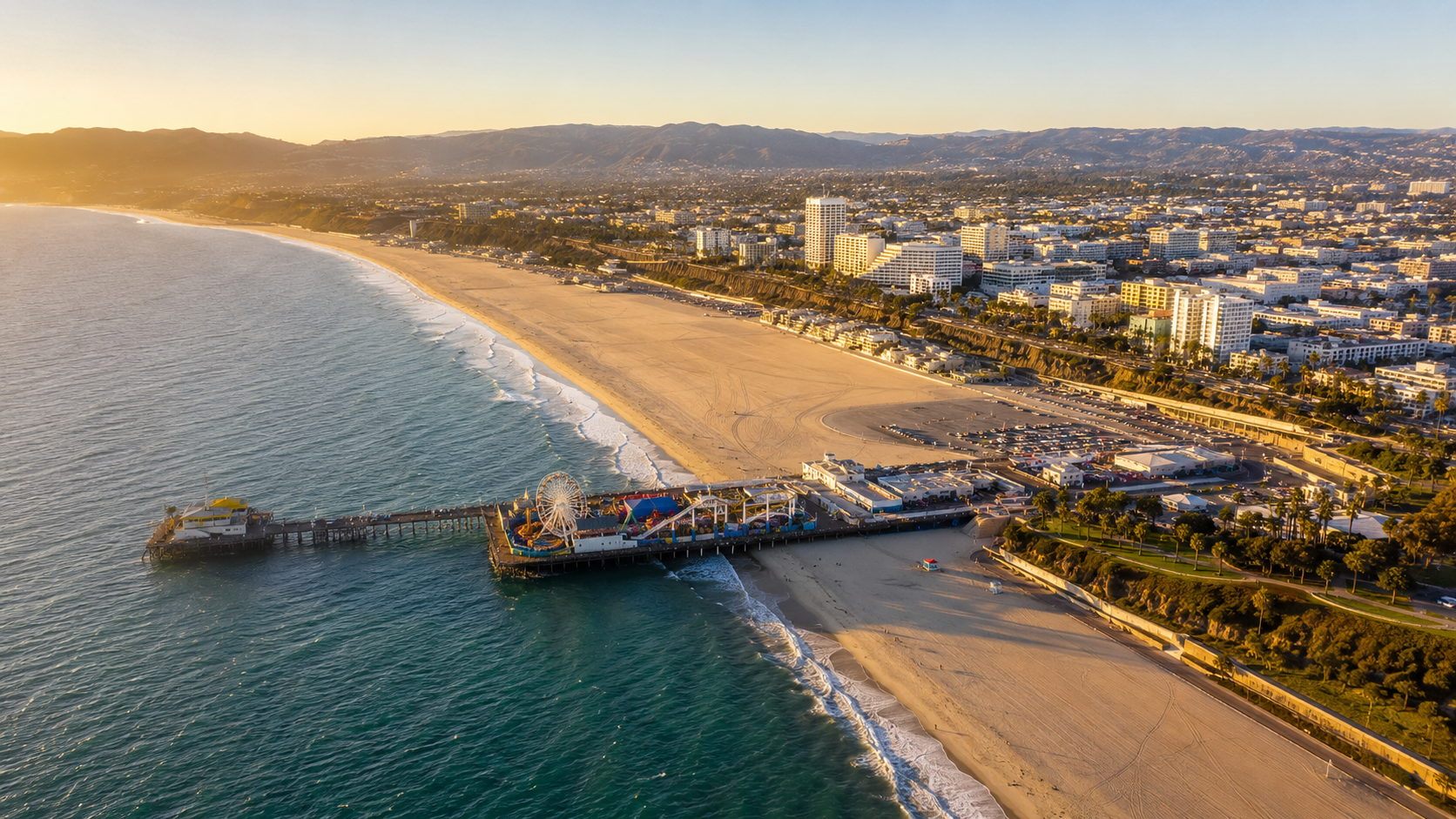 Santa Monica coastline and buildings