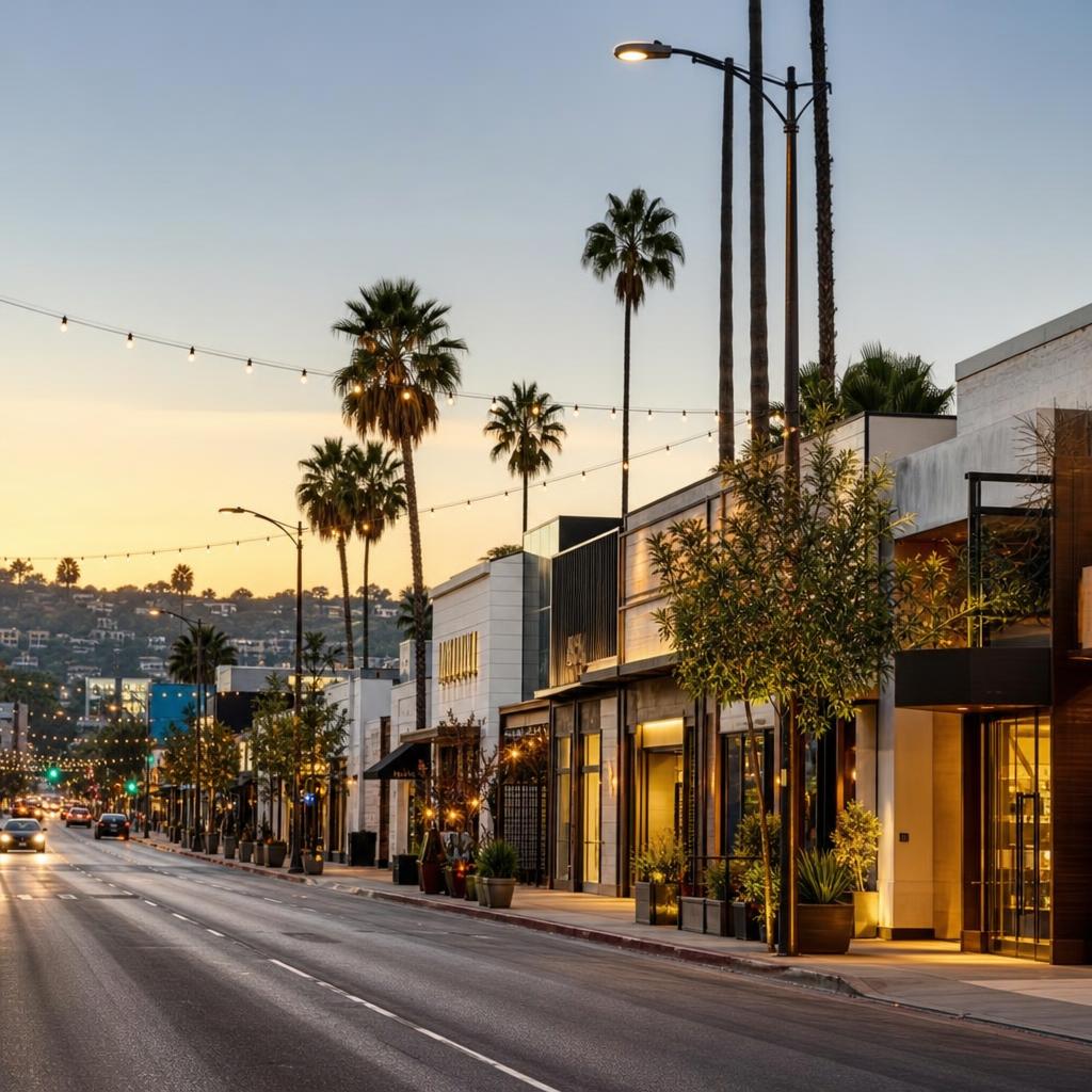 Storefront and hospitality corridor in West Hollywood, California