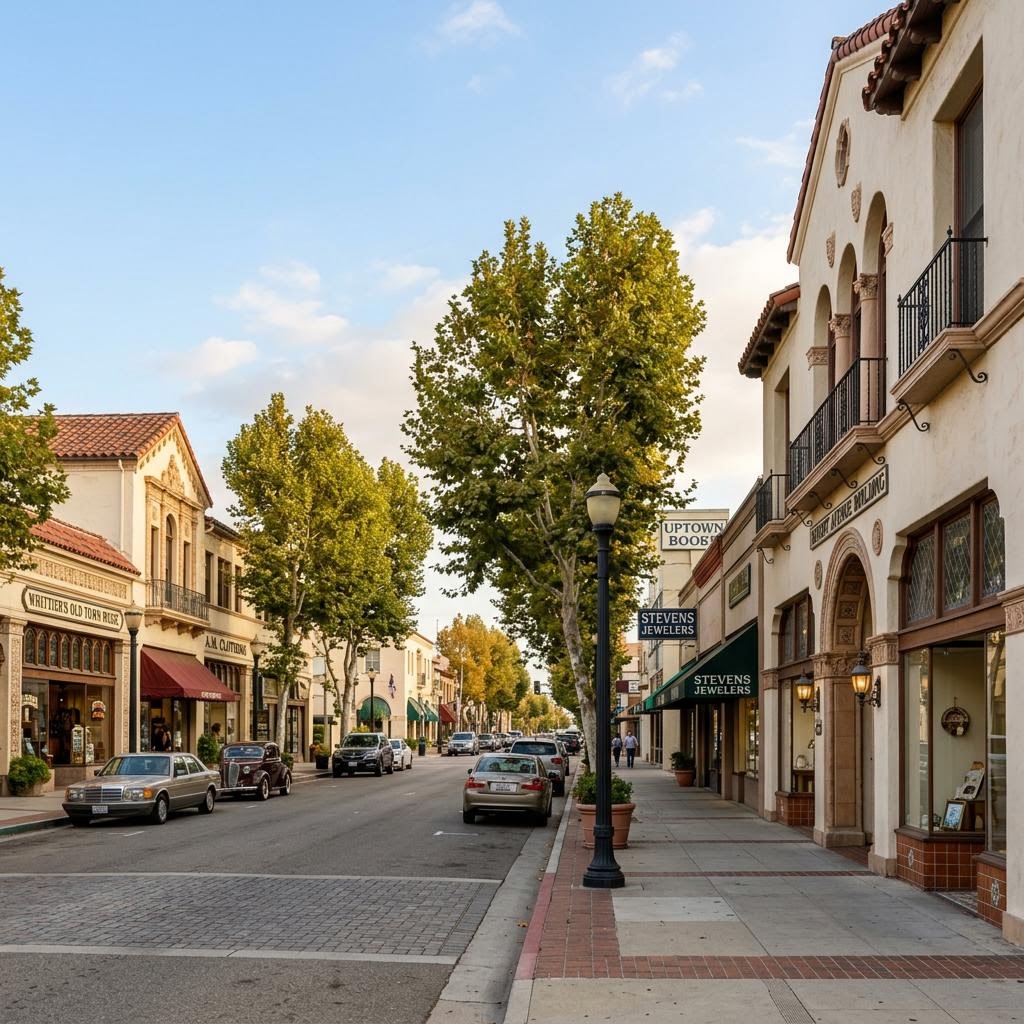 Historic Uptown Whittier storefronts and streetscape