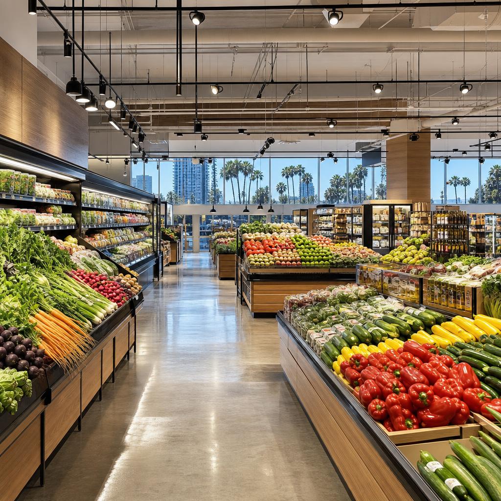 Modern grocery store and supermarket interior in Los Angeles
