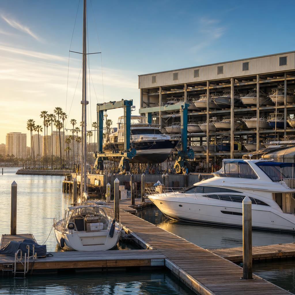 Marina docks, boat storage, and waterfront facility in Los Angeles