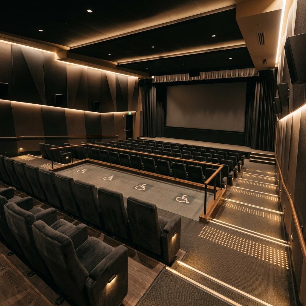 Los Angeles cinema auditorium with tiered seating during a renovation